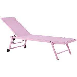 Beliani Garden Sun Lounger Pink Synthetic Seat Aluminium Frame 198 x 61 cm Adjustable Reclining Backrest with Castors Patio  Material:Aluminium Size:65x32-107x198