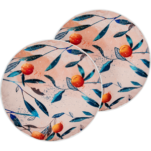 Beliani Set of 2 Garden Cushions Multicolour Polyester ⌀ 40 cm Leaf Pattern Modern Outdoor Decoration Water Resistant Material:Polyester Size:40x10x40