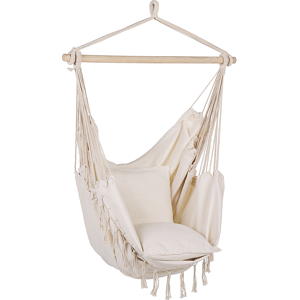 Beliani Hanging Hammock Chair Beige Cotton and Polyester Swing Seat Indoor Outdoor Boho Style Material:Cotton Size:55x125x95