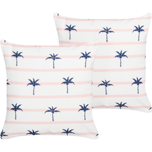 Beliani Set of 2 Garden Cushions White Polyester Palm Pattern 45 x 45 cm Square Modern Outdoor Patio Water Resistant Material:Polyester Size:45x10x45