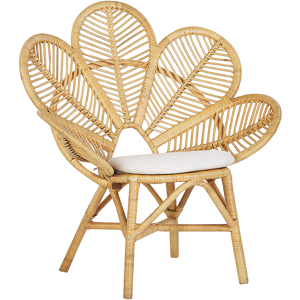 Beliani Peacock Chair Beige Rattan Cotton Seat Pad Garden Outdoor Indoor Boho Material:Rattan Size:68x107x95