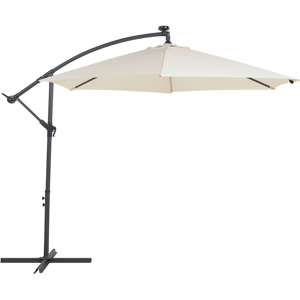 Beliani Garden Cantilever Parasol Beige Polyester Shade with LED Light  ø 285 cm Aluminium Pole Crank Mechanism Outdoor Umbrella Material:Polyester Size:285x270x285