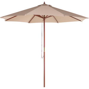 Beliani Garden Parasol Sand Beige Fabric ø 270 x 254H cm Birch Pole Foldable Outdoor Modern Material:Polyester Size:270x254x270