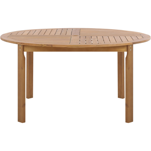 Beliani Garden Dining Table Light Wood Acacia Round Top 150 cm Slatted Design Indoor Outdoor Material:Acacia Wood Size:x74x150