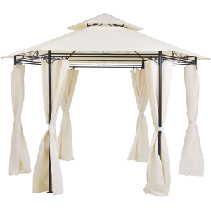 Beliani Garden Gazebo Beige Polyester Curtains Black Metal Frame Patio Furniture UV Resistant Material:Steel Size:350x270x350