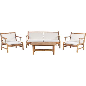 Beliani Garden Sofa Set Bamboo Wood White Cushions 4 Seater Modern Design Outdoor Conversation Set Material:Bamboo Wood Size:xx