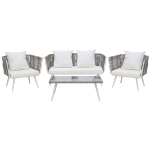 Beliani Garden Conversation Set White PE Rattan Outdoor 4 Seater with Coffee Table Cushions Material:PE Rattan Size:xx