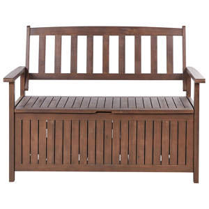 Beliani Garden Bench with Storage Dark Solid Acacia Wood 120 x 60 cm 2 Seater Outdoor Patio Rustic Traditional Style  Material:Acacia Wood Size:60x91x120