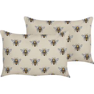 Beliani Set of 2 Garden Cushions Beige Polyester Bee Pattern 40 x 60 cm Rectangular Modern Outdoor Patio Water Resistant Material:Polyester Size:60x10x40