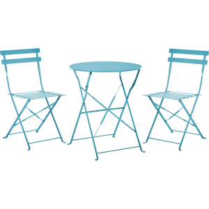 Beliani 3 Piece Bistro Set Sea Blue Metal Folding Slatted Seat Back Outdoor Material:Steel Size:xx