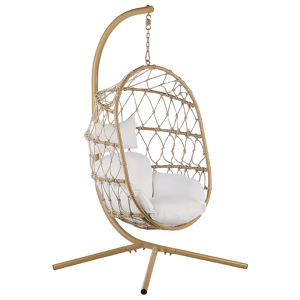 Beliani Swing Egg Chair Beige Rope Metal Stand Soft Sitting Cushion Boho Rustic Living Room Terrace Material:Polyester Size:100x190x108