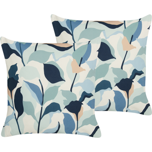 Beliani Set of 2 Garden Cushions Blue Polyester 45 x 45 Leaf Pattern Modern Outdoor Decoration Water Resistant Material:Polyester Size:45x10x45