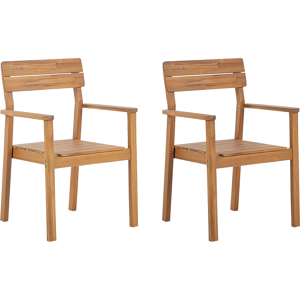 Beliani Set of 2 Garden Chairs Light Acacia Wood Outdoor with Armrests Rustic Style Material:Acacia Wood Size:56x88x60