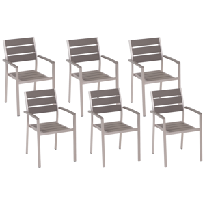 Beliani Set of 6 Dining Garden Chairs Grey Plastic Wood Slatted Back Aluminium Frame Outdoor Chairs Set