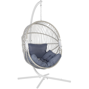 Beliani Hanging Chair White Rattan Metal Frame Indoor-Outdoor Egg Shape Boho Material:PE Rattan Size:120x197x98