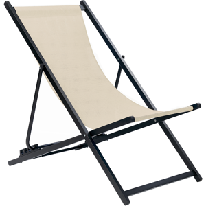 Beliani Folding Deck Chair Beige Textilene Sling Seat Beach Chair Adjustable Backrest Patio Recliner  Material:Aluminium Size:95-100x79-94x60