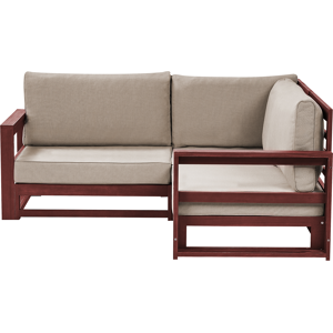 Beliani Garden Corner Sofa Taupe Acacia Wood Outdoor 2 Seater with Cushions Modern Design Material:Acacia Wood Size:167x72x167