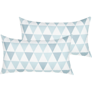 Beliani Set of 2 Outdoor Cushions Blue and White 40 x 70 cm Geometric Triangle Pattern Garden Pillows Indoor Outdoor Material:Polyester Size:70x8x40