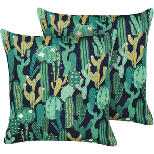 Beliani Set of 2 Garden Cushions Green Polyester Cactus Pattern 45 x 45 cm Square Modern Outdoor Patio Water Resistant Material:Polyester Size:45x10x45