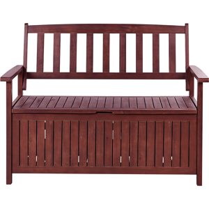 Beliani Garden Bench with Storage Mahogany Brown Solid Acacia Wood 120 x 60 cm 2 Seater Outdoor Patio Rustic Traditional Style  Material:Acacia Wood Size:60x91x120