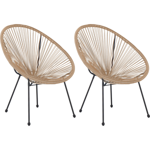 Beliani Set of 2 Garden Chairs Natural PE Rattan Papasan Modern Round Indoor Outdoor Deep Seat Material:PE Rattan Size:90x87x70