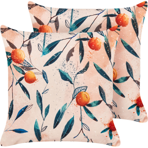 Beliani Set of 2 Garden Cushions Multicolour Polyester 45 x 45 Leaf Pattern Modern Outdoor Decoration Water Resistant Material:Polyester Size:45x10x45