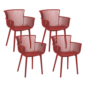 Beliani Set of 4 Dining Chairs Red Plastic Indoor Outdoor Garden with Armrests Minimalistic Style Material:Polypropylene Size:45x84x58