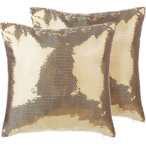 Beliani Set of 2 Decorative Cushions Gold Sequin 45 x 45 cm Glittering Sparkle Material:Polyester Size:45x12x45