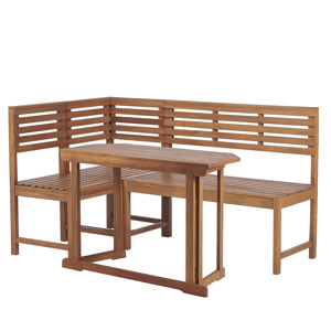 Beliani Balcony Corner Bench Set Acacia Wood Light Colour 160 x 100 cm Folding Table Small Patio Resistant Material:Acacia Wood Size:xx