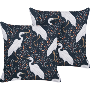 Beliani Set of 2 Garden Cushions Black Polyester 45 x 45 Bird Motif Modern Outdoor Decoration Water Resistant Material:Polyester Size:45x10x45