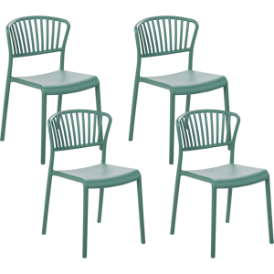 Beliani Set of 4 Dining Chairs Plastic Green Indoor Outdoor Garden Stacking Minimalistic Style Material:Polypropylene Size:50x78x45