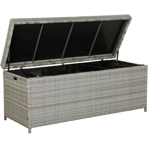 Beliani Outdoor Storage Box Grey Faux Rattan Garden Deck Cushion Chest 158 x 63 cm Material:PE Rattan Size:63x66x158