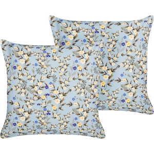 Beliani Set of 2 Outdoor Cushions Blue Polyester 45 x 45 cm Square Floral Print Pattern Scatter Pillow Garden Patio Material:Polyester Size:45x7x45