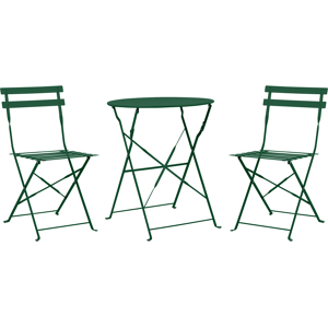 Beliani 3 Piece Bistro Set Dark Green Metal Folding Slatted Seat Back Outdoor Material:Steel Size:xx