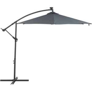 Beliani Garden Cantilever Parasol Grey Polyester Shade with LED Light  ø 285 cm Aluminium Pole Crank Mechanism Outdoor Umbrella Material:Polyester Size:285x270x285