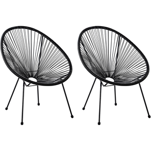 Beliani Set of 2 Garden Chairs Black PE Rattan Papasan Modern Material:PE Rattan Size:90x87x70