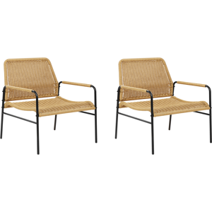 Beliani Set of 2 Garden Chairs Natural with Black Frame PE Rattan Weave Metal Frame Modern Design Outdoor Seating Material:PE Rattan Size:67x78x63