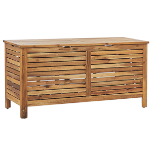 Beliani Garden Storage Box Light Wood Acacia 130 x 64 cm Lid Outdoor Patio Furniture Material:Acacia Wood Size:48x64x130