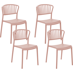 Beliani Set of 4 Dining Chairs Pink Plastic Indoor Outdoor Garden Stacking Minimalistic Style Material:Polypropylene Size:50x78x45