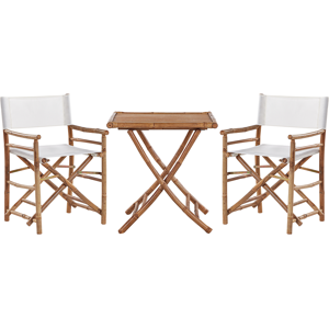 Beliani Bamboo Bistro Set Natural Wood Beige Fabric Seat 2 Folding Directors Chairs and Side Table Material:Bamboo Wood Size:xx