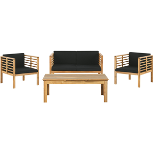 Beliani Garden Conversation Set Acacia Wood Black Cushions Modern Outdoor 4 Seater with Coffee Table Material:Acacia Wood Size:xx