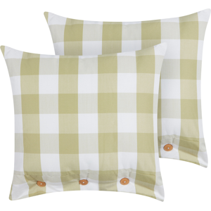 Beliani Set of 2 Scatter Cushions Green Fabric 45 x 45 cm Checked Pattern Cottage Style Textile Material:Polyester Size:60x12x40