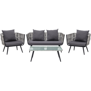 Beliani Garden Conversation Set Grey PE Rattan Outdoor 4 Seater with Coffee Table Cushions Material:PE Rattan Size:xx