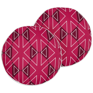 Beliani Set of 2 Garden Cushions Pink Polyester Geometrical Pattern ⌀ 40 cm Round Modern Outdoor Patio Water Resistant Material:Polyester Size:40x10x40