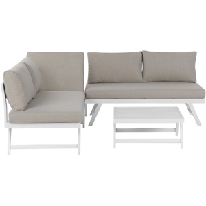 Beliani 5 Seater Garden Sofa Set Taupe Cushions White Frame Adjustable Seats Coffee Table Modern Design Material:Aluminium Size:xx