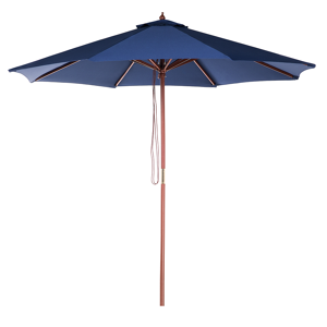 Beliani Garden Parasol Blue Fabric ø 270 x 254H cm Birch Pole Foldable Outdoor Modern Material:Polyester Size:270x254x270