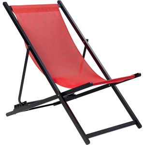 Beliani Folding Deck Chair Red Textilene Sling Seat Beach Chair Adjustable Backrest Patio Recliner Material:Aluminium Size:95-100x79-94x60