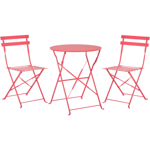 Beliani 3 Piece Bistro Set Red Metal Folding Slatted Seat Back Outdoor Material:Steel Size:xx