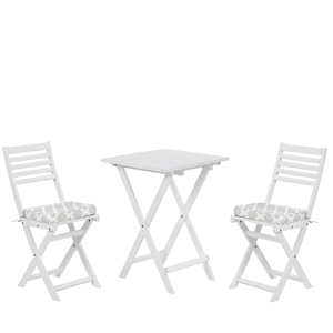 Beliani 3 Piece Bistro Set White Solid Acacia Wood Mint Green Cushions Folding Slatted Design Scandinavian Modern Material:Acacia Wood Size:xx