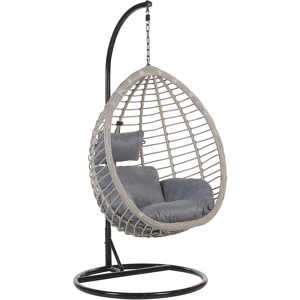 Beliani Hanging Chair Black Rattan Metal Frame Indoor-Outdoor Egg Shape Modern Boho Material:PE Rattan Size:97x199x106